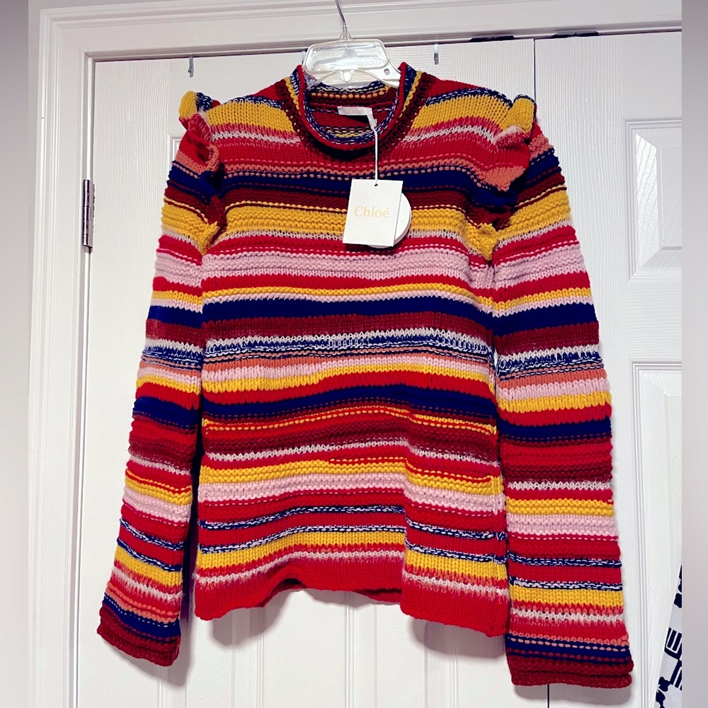 Chloe striped ruffle cashmere sweater NWT